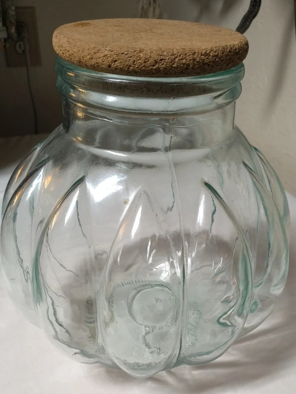 Clear Glass Apothecary Canister Jar with Cork Lid - Light Aqua Tint -Italy